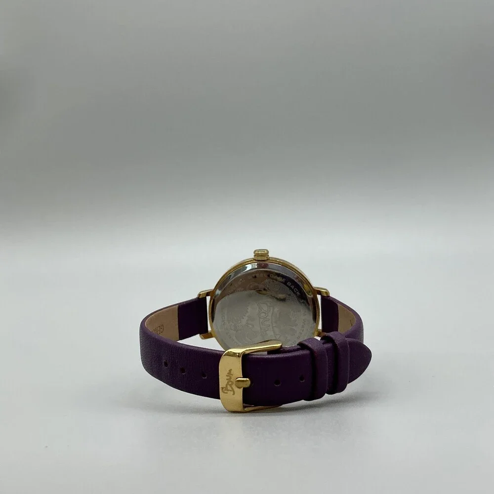 Boum Womens Watch 36mm Purple Dial Gold Tone Leather 3ATM WR New Battery